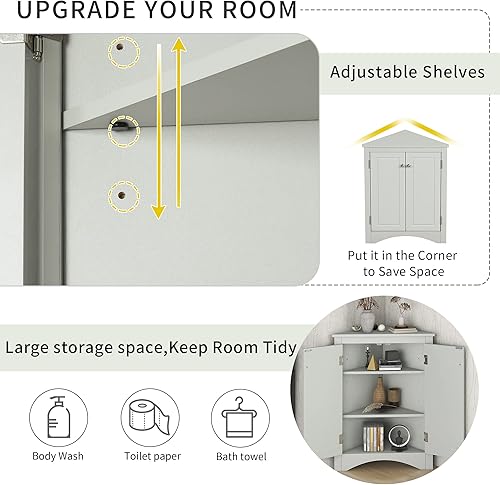 Miniatura 7 de Merax Armario de baño, gabinete de baño para oficina en casa, organizador de almacenamiento de armario de esquina independiente con estante