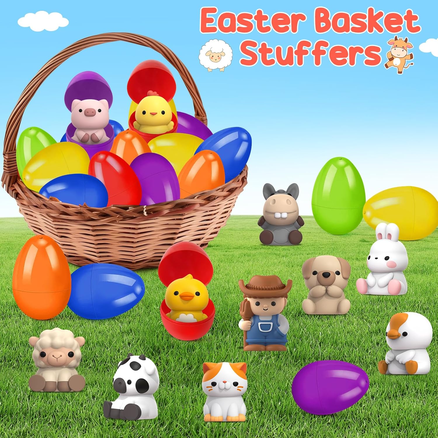 AuroTops 12 PCS Easter Eggs with Finger Puppets, Easter Basket Stuffers with Toys inside for Hunt Easter Goodie Bag Fillers Classroom Prize Rewards, Easter Party Favors for Kids Boys Girls