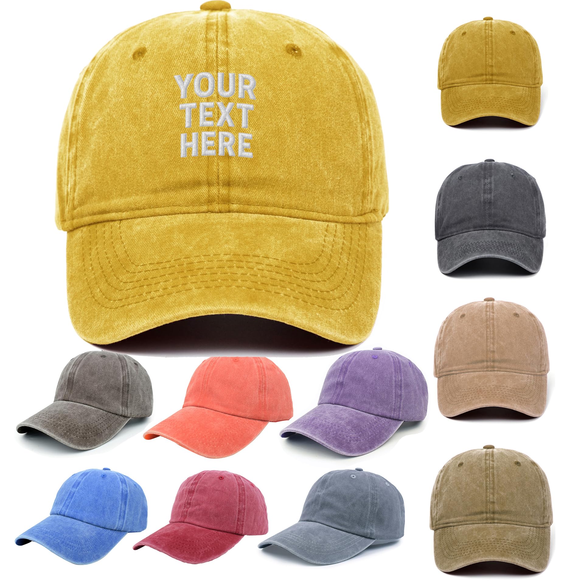 Personalised Embroidered Denim Baseball Cap Custom Hat Unisex Cotton Adjustable (Cotton, Camel)