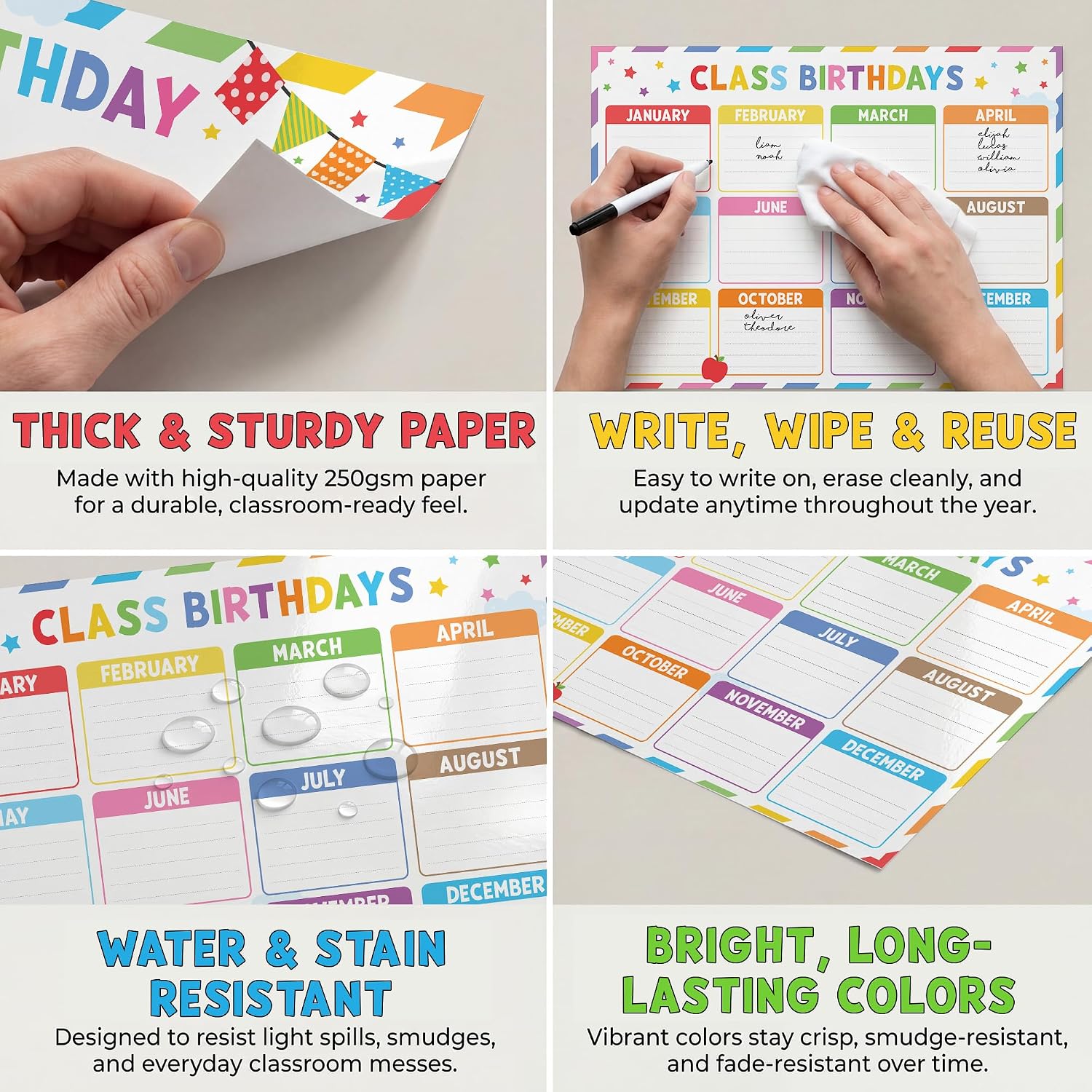 BEAWART Classroom Birthday Charts for Classroom, 2 Pack Colorful Design image 3