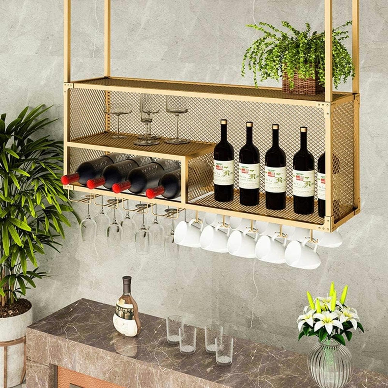 Support mural pour verres à vin et bouteilles rouge blanc champagne