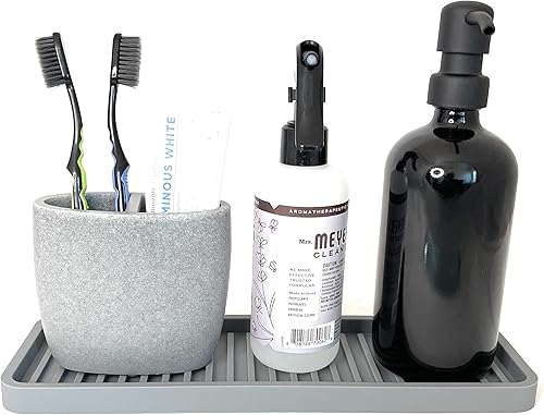 Miniatura 4 de Happitasa - Bandeja organizadora para fregadero de cocina de silicona, soporte de esponja y protector de encimera, estilo de líneas rectas (gris, 12