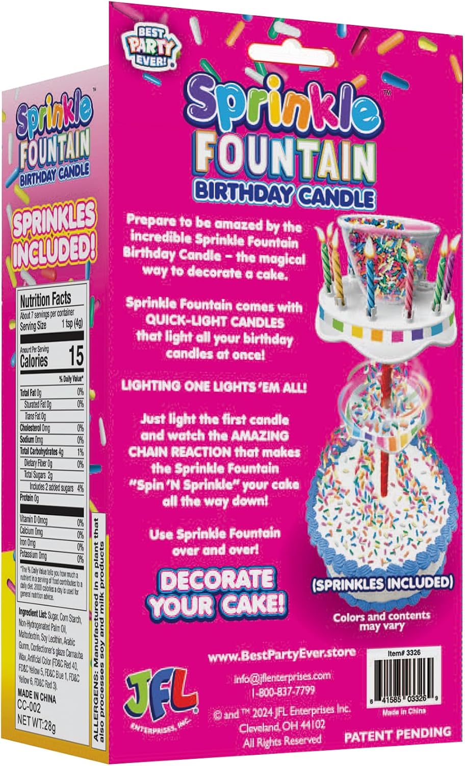 BEST PARTY EVER! Sprinkle Fountain Cake Topper Set, 32 Candles