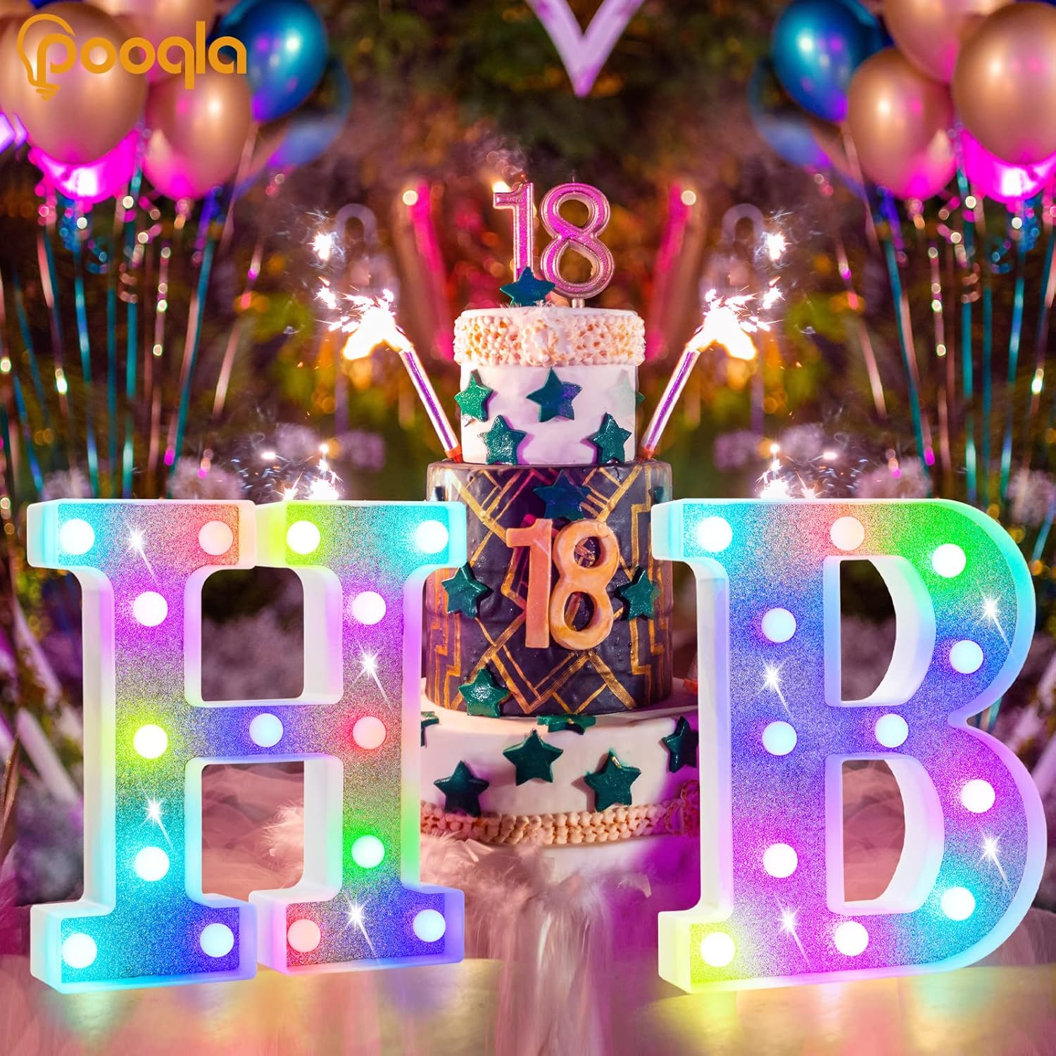 Pooqla Colorful Light Up Letters, Led Marquee Letter Light Sign Battery Powered, 18 Colors Lamp with Remote for Birthday Party Wedding Home Christmas Decoration, Glitter Silver Letter S