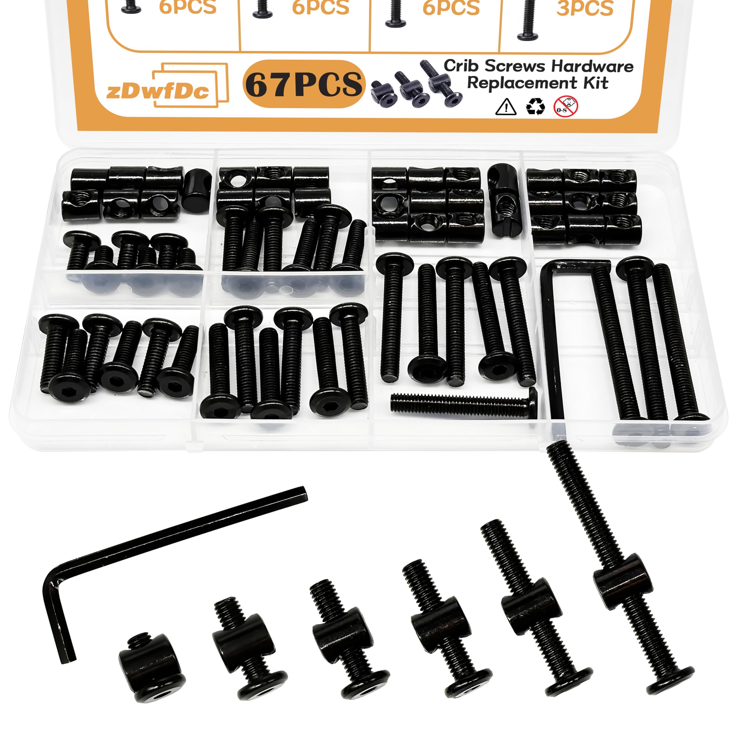 M6 Crib Hardware Kit - 67 Pieces Replacement Screws & Nuts -1