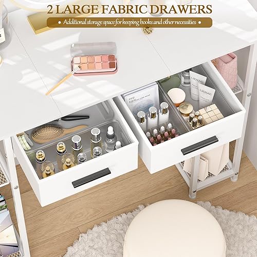 Miniatura 6 de Tocador Blanco Sin Espejo, Mesa de Maquillaje Pequeña con Cajones, Tocador para Niñas con Estante de Almacenamiento para Dormitorio, Tocador