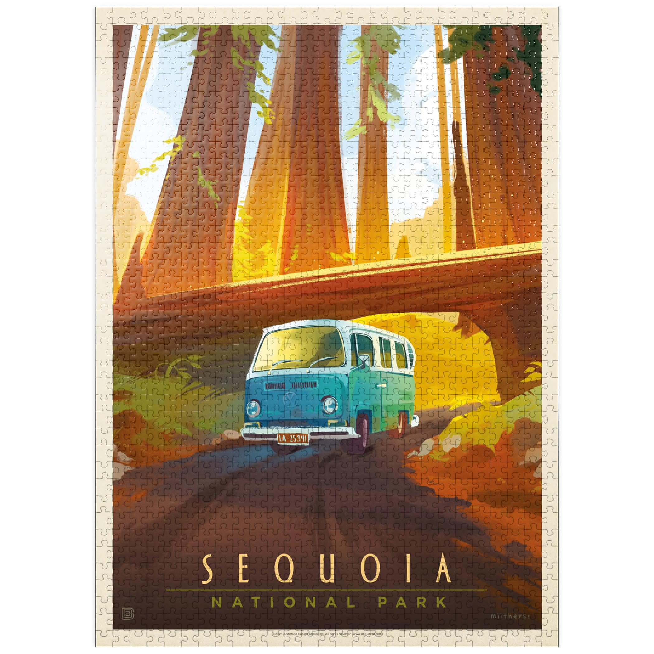 MyPuzzle Sequoia National Park: Through The Trees, Vintage Poster - Premium 1000 Piece Jigsaw Puzzle for Adults