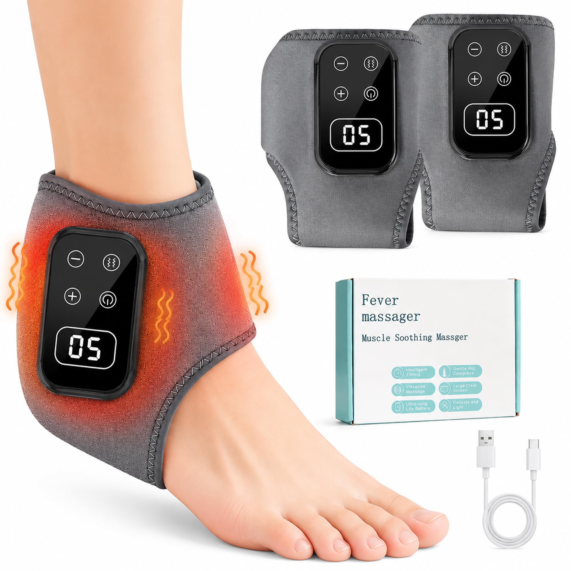 2 Stück Fussmassagegerät, Fußmassagegerät mit Wärme, 3 in 1 Foot Massager, Linderung von Fußermüdung und Schwellungen, 5 Vibrationsmodi und 5 Heizstufen, Massagegerat Fuße for Unisex