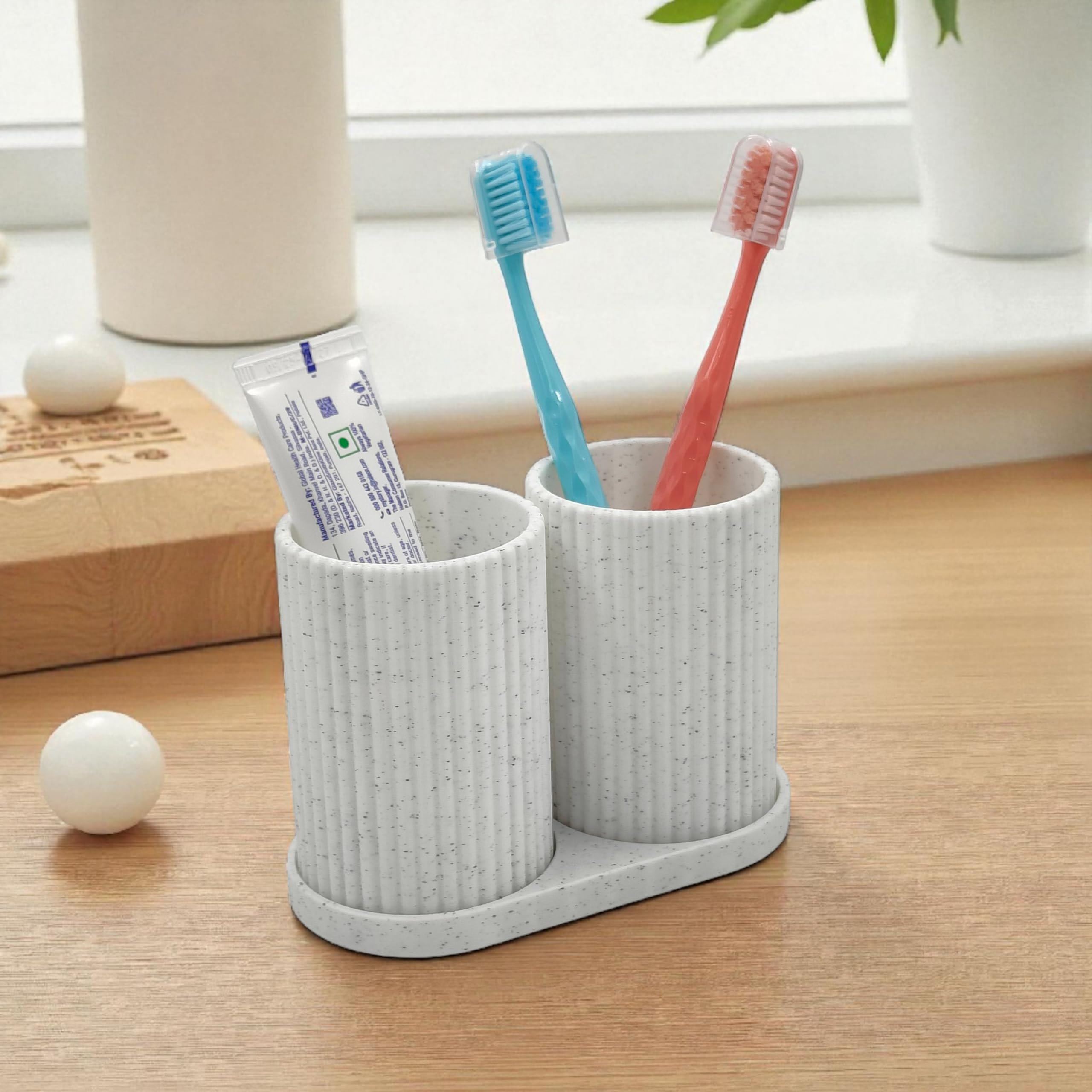 Tooth Brush Holder Bathroom, Brush Holder for Bathroom Organizer, Toothbrush Holder Stand, Brush Stand, Comb Holder, Hostel Essentials for Girls College, Toothpaste Holder (Marble)-image-0