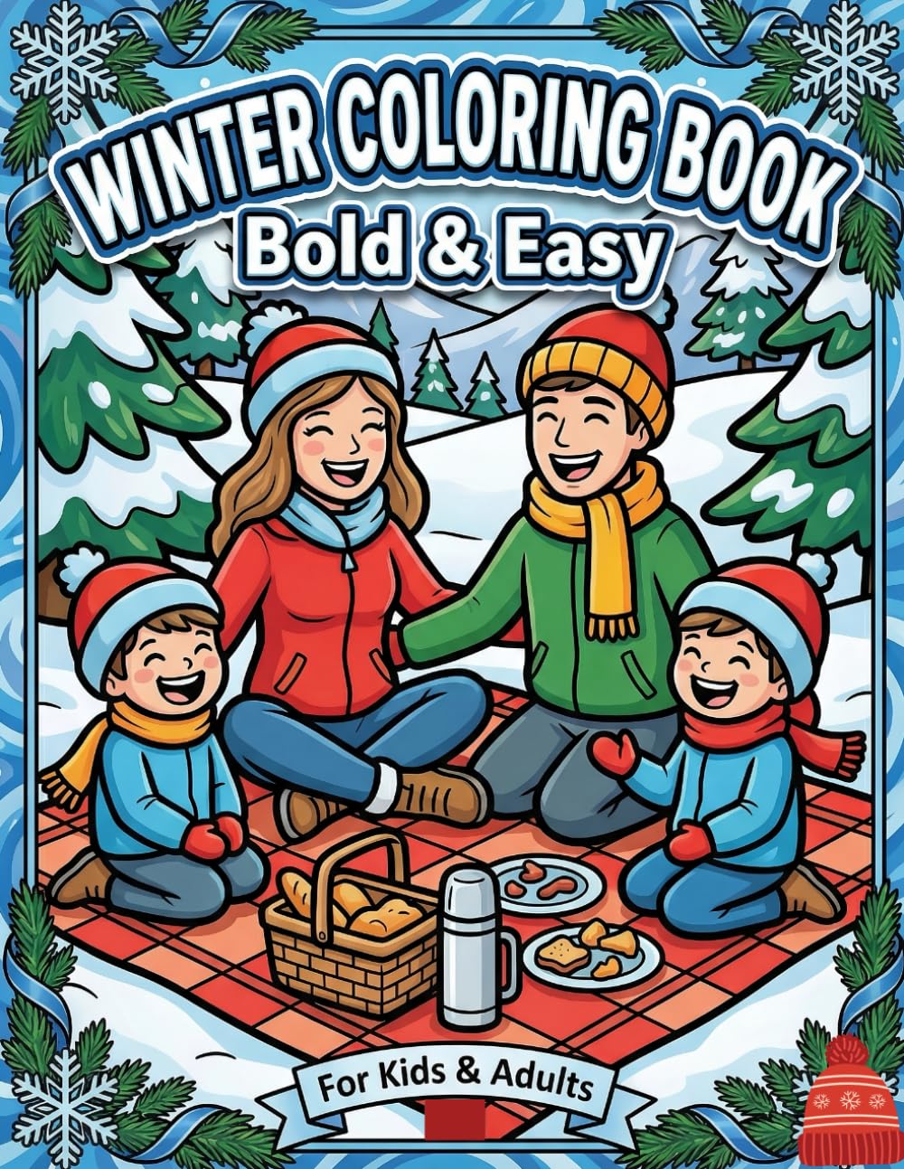 Winter Coloring Book Bold And Easy: Size 8.5*11 | Pages 104 | Large 50 Cute Winter Animals, Snowmen & Cozy Scenes | KIDS AND ADULTS | Color Test Page Included
