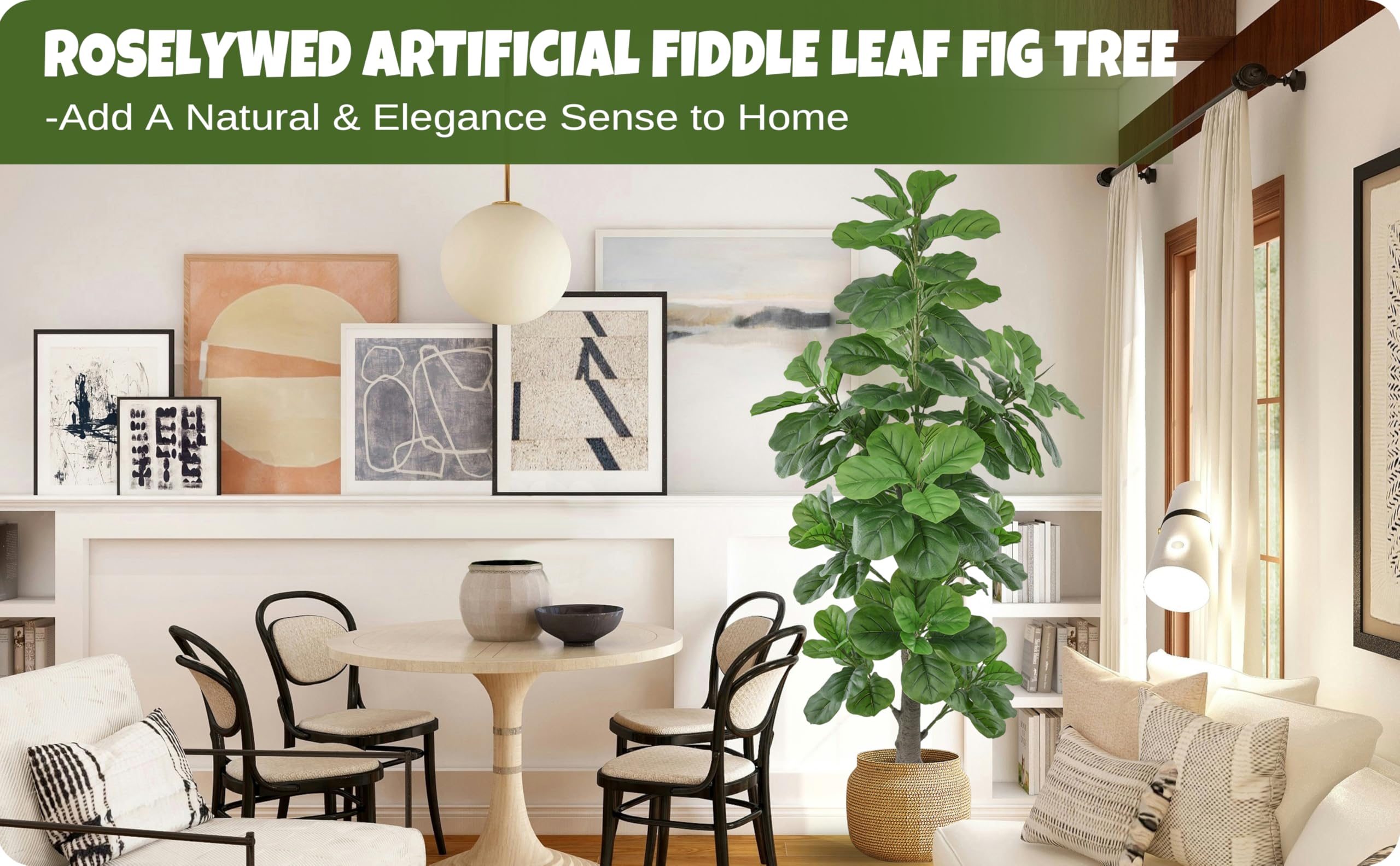 Roselywed Artificial Fiddle Leaf Fig Tree 6FT with Realistic 148 Leaves 71 Inch Fake Ficus Lyrata Potted Plant for Indoor Outdoor Garden Landscaping Decor Housewarming Gift (6FT, 1Pack)