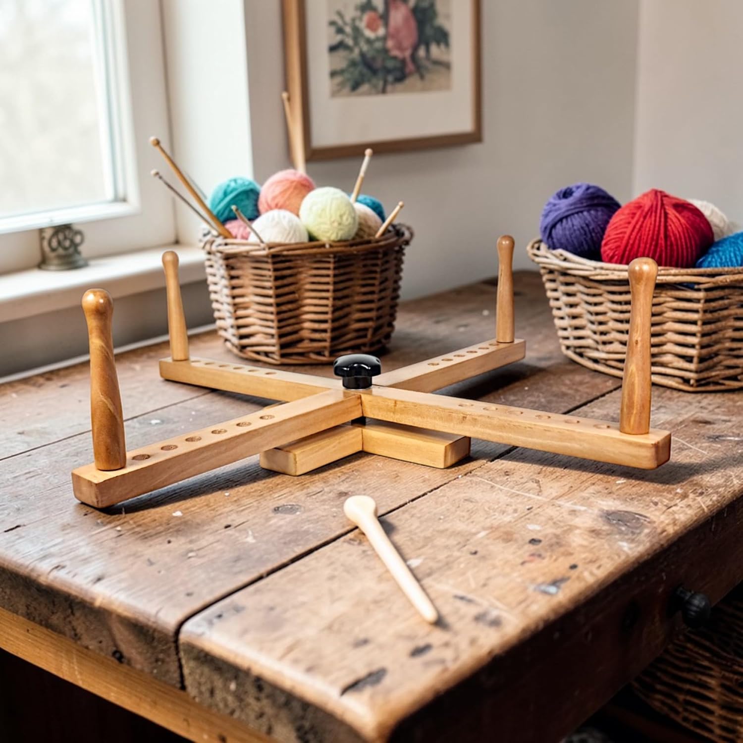 Craftana Handmade Beechwood Amish Swift for Yarn Winding, Natural Wood, Traditional Design, for Knitting and Crocheting