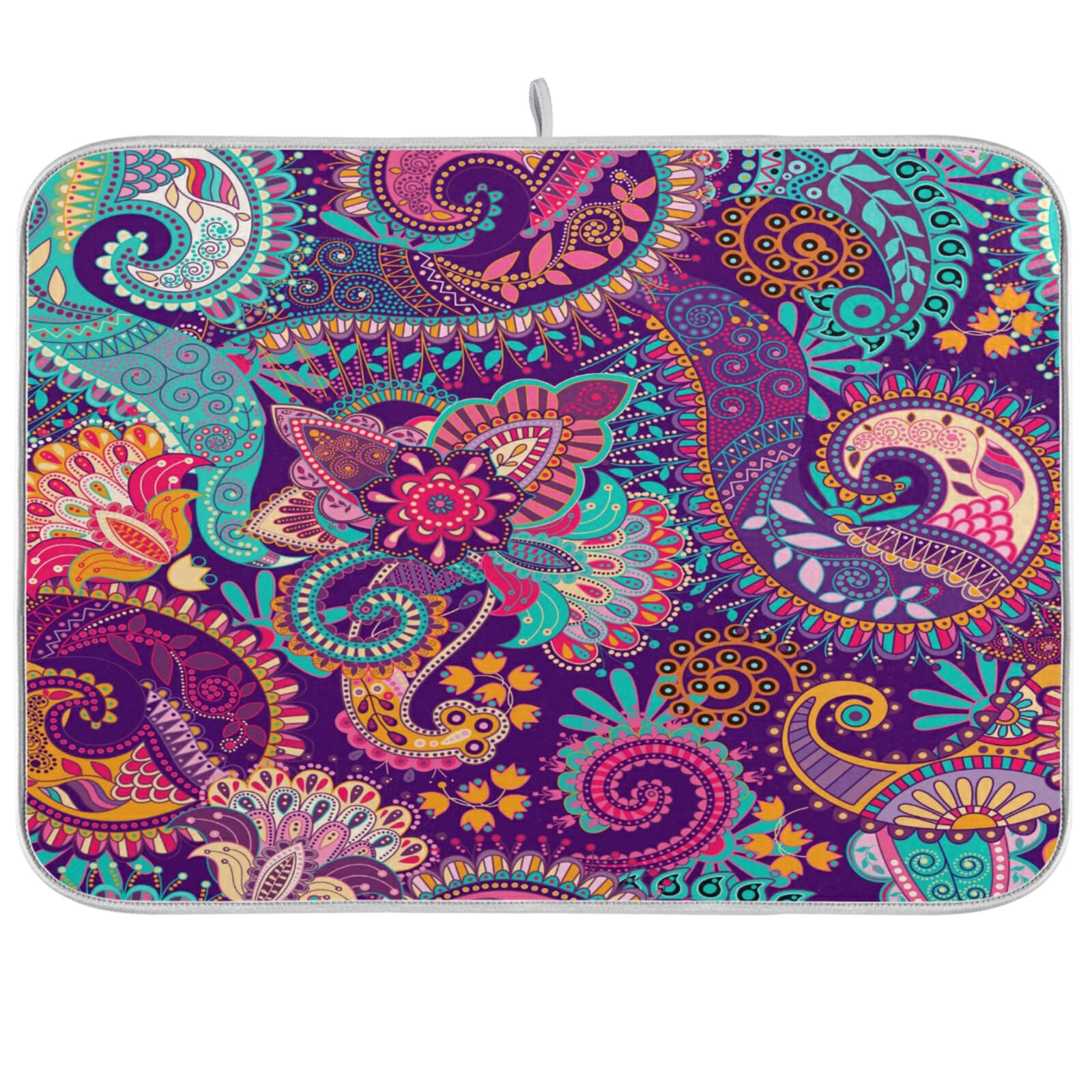 Kcldeci Indian Bohemian Mandala Dish Drying Mat Absorbent Reversible Microfiber Drying Mat Colorful Boho Floral Pattern Paisley Machine Washable Dish Drying Pad for Kitchen Counter Large 18x24 inch