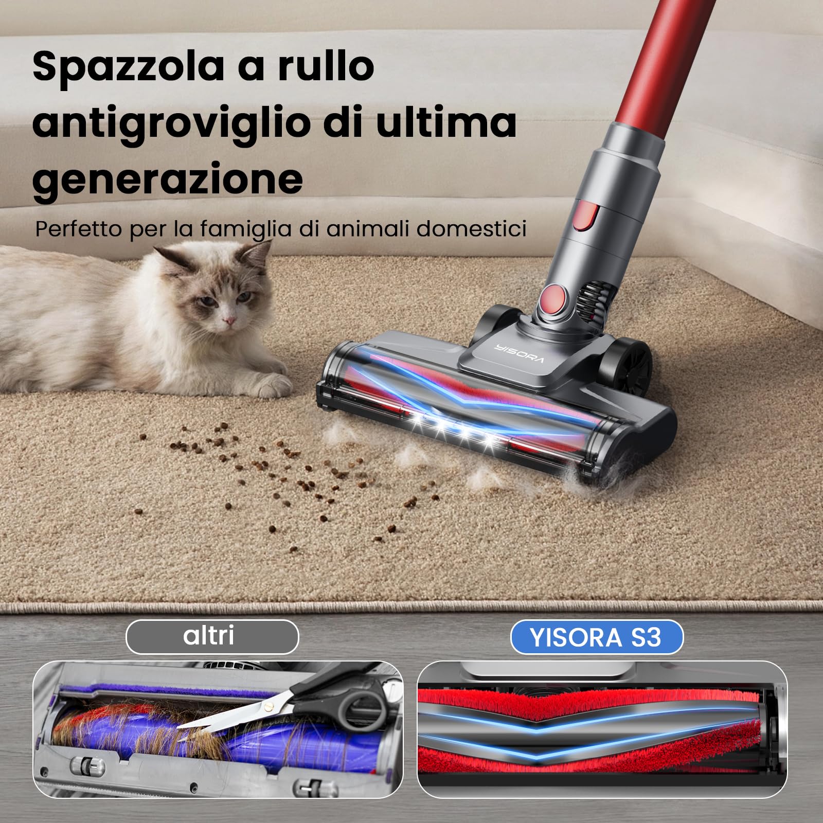 Aspirapolvere Senza Fili 30KPa, Aspirapolvere Senza Fili Mantiene casa, Autonomia 55 Minuti, Batteria Rimovibile, Aspirapolvere spazzola elettrica per Moquette/Peli di Animali Domestici/Pavimenti