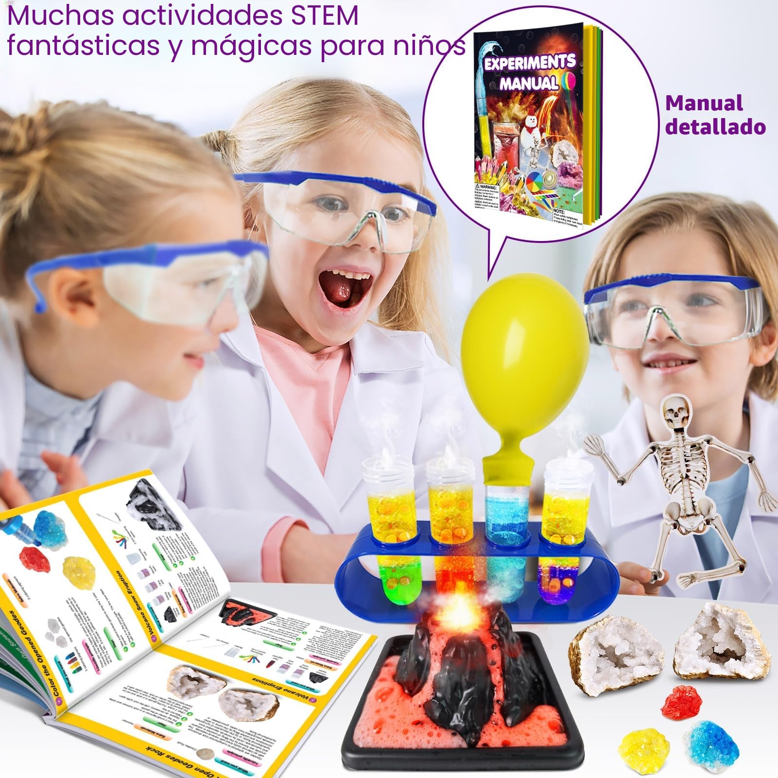 UNGLINGA 150 Kit de Experimentos Científicos para Niños, Juguete Stem Educativo Científicos, Químico Laboratorio Set, Ideas de Regalo de cumpleaños, Erupcion Volcán