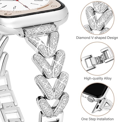 Miniatura 2 de Aniaboho Compatible con correas elegantes de metal con diamantes para Apple Watch para mujeres y hombres de 1.575 pulgadas, 1.614 pulgadas, 1.496