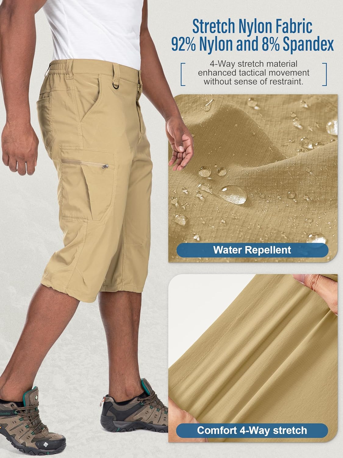 Mens Cargo Shorts Hiking Stretch Quick Dry Capri Golf Tactical Long Shorts for Men - Image 5