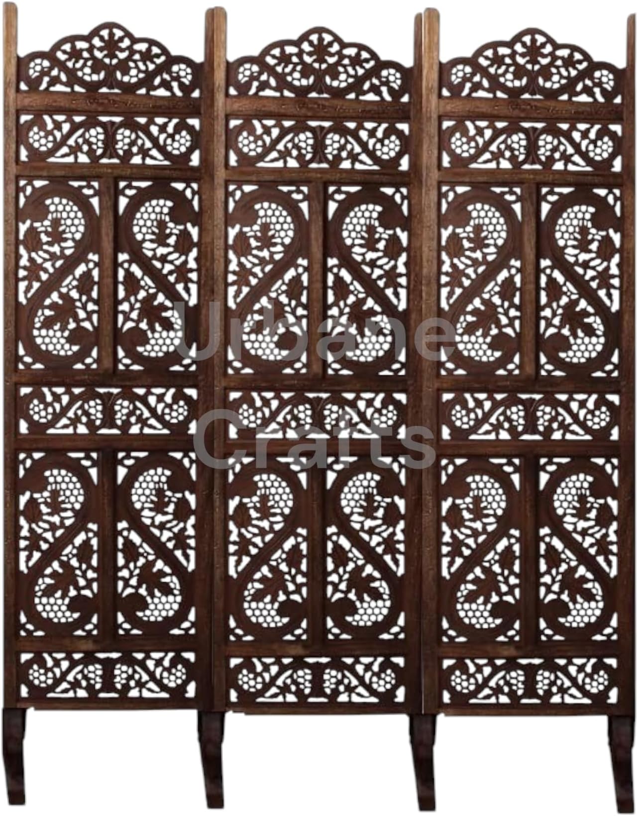 Wooden Room Partition/Screen/Room Divider/Room Separator Traditional Handicrafts 6Ft (Dark Brown) (3 Panel with Stands)
