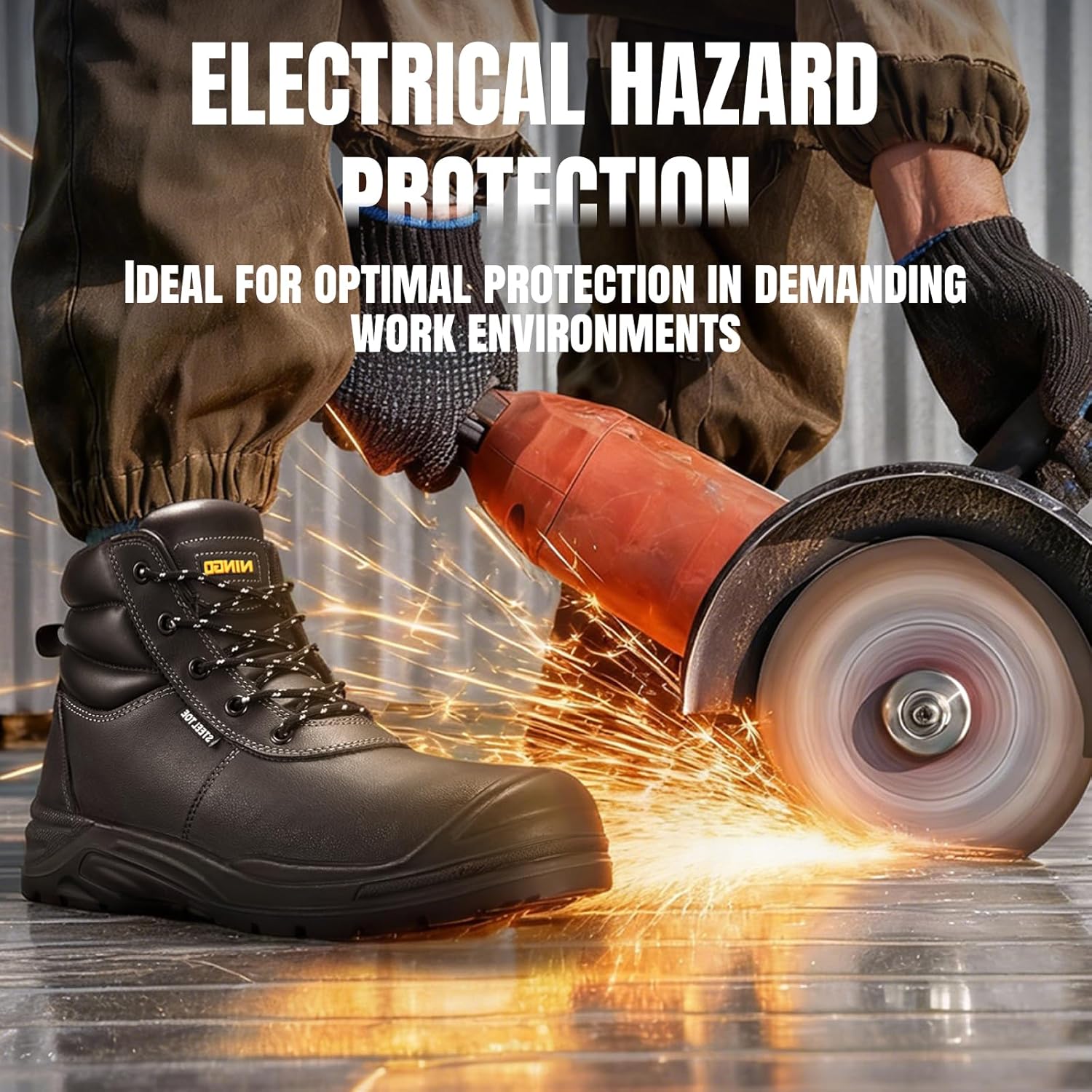 NINGO Steel Toe Work Boots for Men, Non Slip & Puncture Resistant Construction Boots with Breathable Lining, EH Protection, Comfortable Mens Safety Leather Work Shoes for Industrial, Walking Warehouse - Image 5