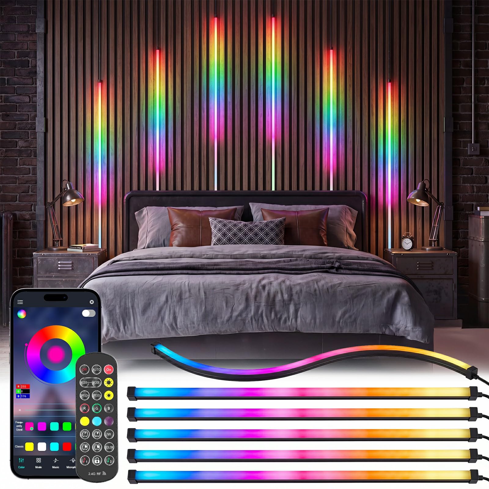 LED Strip Lights for Acoustic Wall Panels, 6x1M Acoustic Panels Embedded RGB LED Light Strips, Flexible Wall panel LED Lighting Strip Kit with App & Remote Control, Music Sync, Cuttable for Room Decor