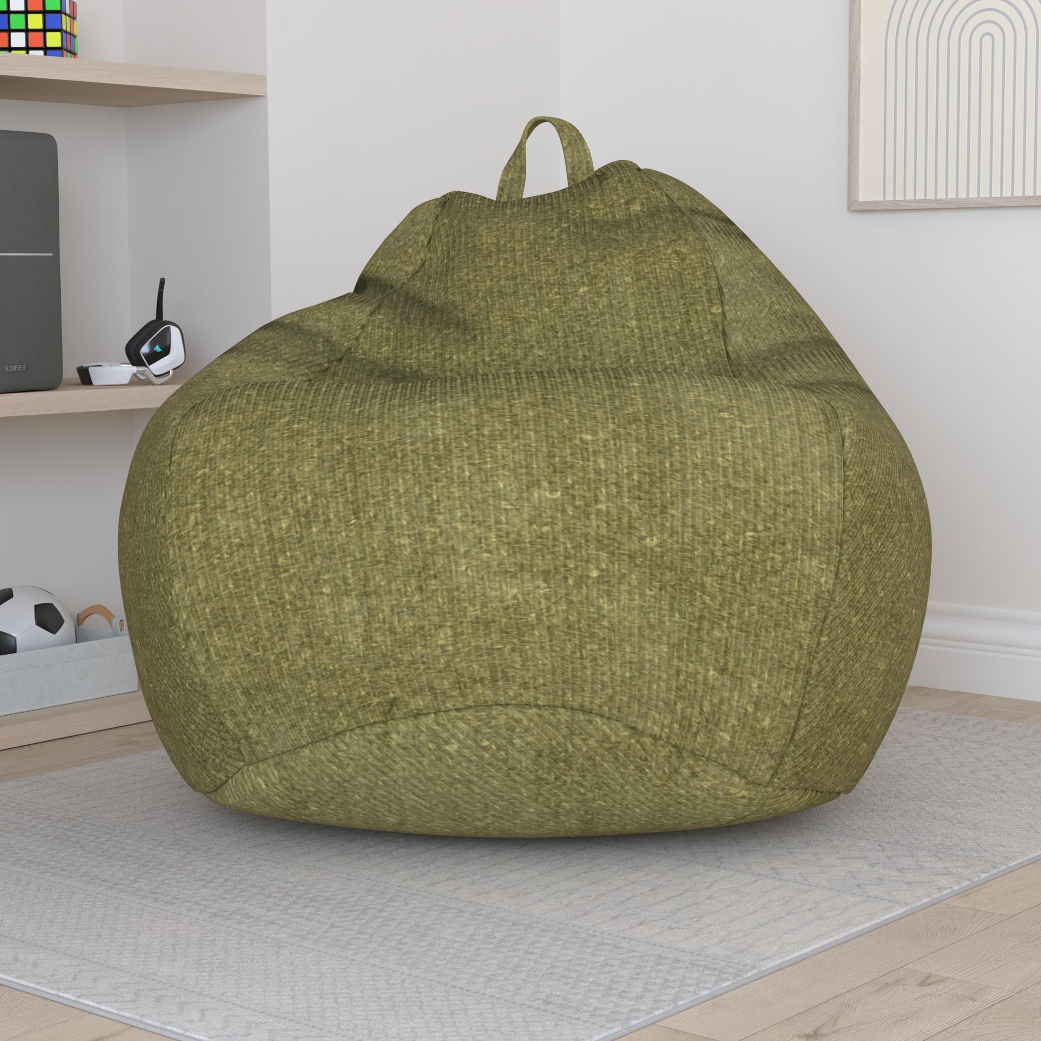 AD.CON Pouf con imbottitura ECO, Puff, poltrona relax, cuscino da seduta, cuscino da pavimento, Bean Bag (Nero, 120x120x60 350L