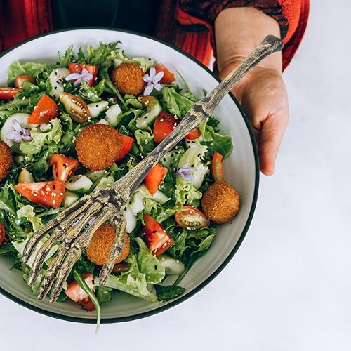 Miniatura 2 de 1 juego de 4 pinzas de plástico plateado para ensalada, tenedores para servir, cucharas cubiertos de Halloween, utensilios para servir, estilo