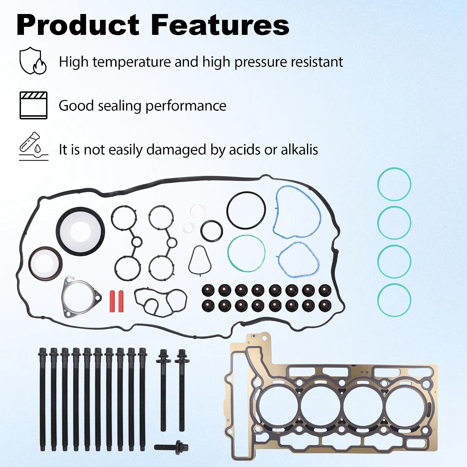 MLS Engine Head Gasket Set with Bolts Fit for Mini Cooper R56 Hatchback 2007-2008 for Mini Cooper R55 R56 2009-2012, for 1.6L L4 DOHC Turbo N14B16C N14B16A Replace 9815416 ES72451