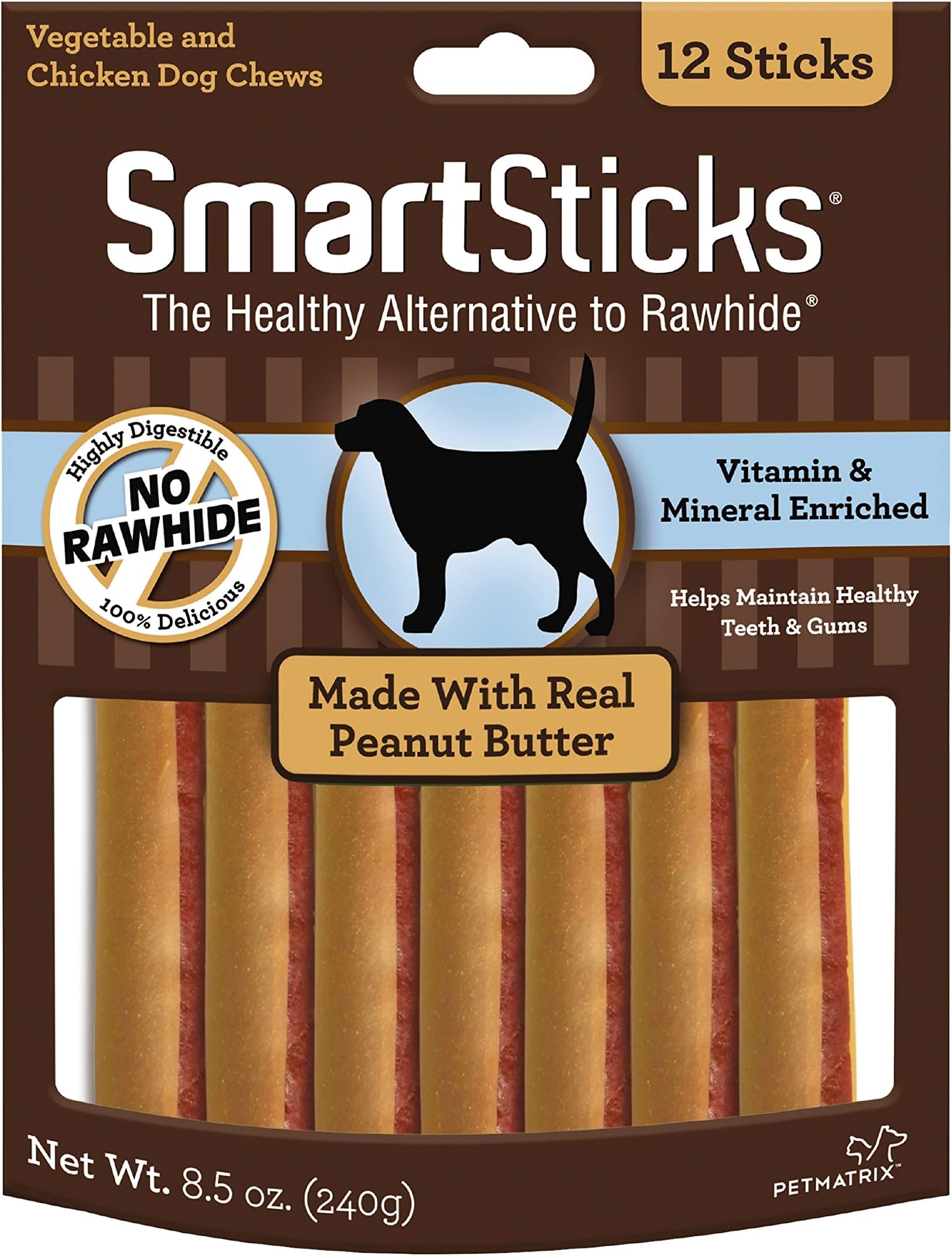 SmartSticks With Real Peanut Butter 12 Count, Rawhide-Free Chews For Dogs