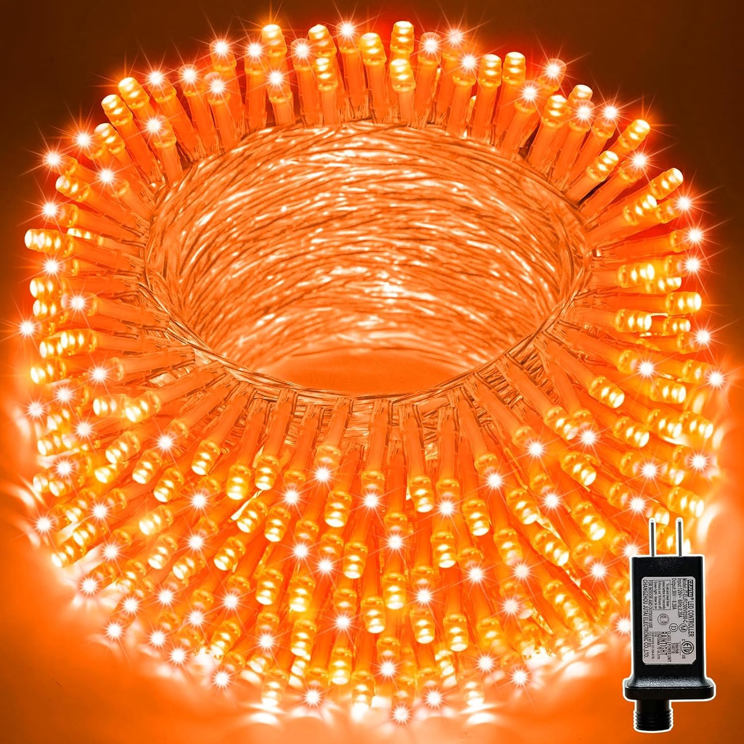 LAMPHOME 30 m di luci per Halloween, 300 LED trasparenti, filo stellato con spina, 16 modalità di illuminazione per interni ed esterni, albero di Natale, decorazione per feste di nozze (arancione)
