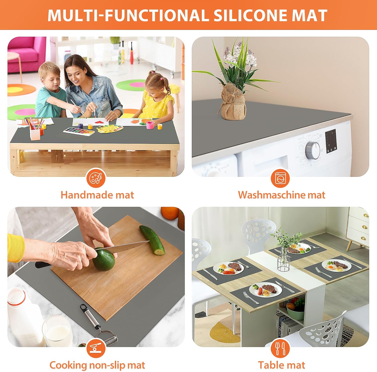 Silicone Mat Roll - Silicone Mats for Kitchen Counter, Heat Resistant Countertop Protector, Non-Slip Table Mat Desk Saver Pad, Multi-functional Cuttable Silicone Mat, Craft Mat - 17IN X 5FT