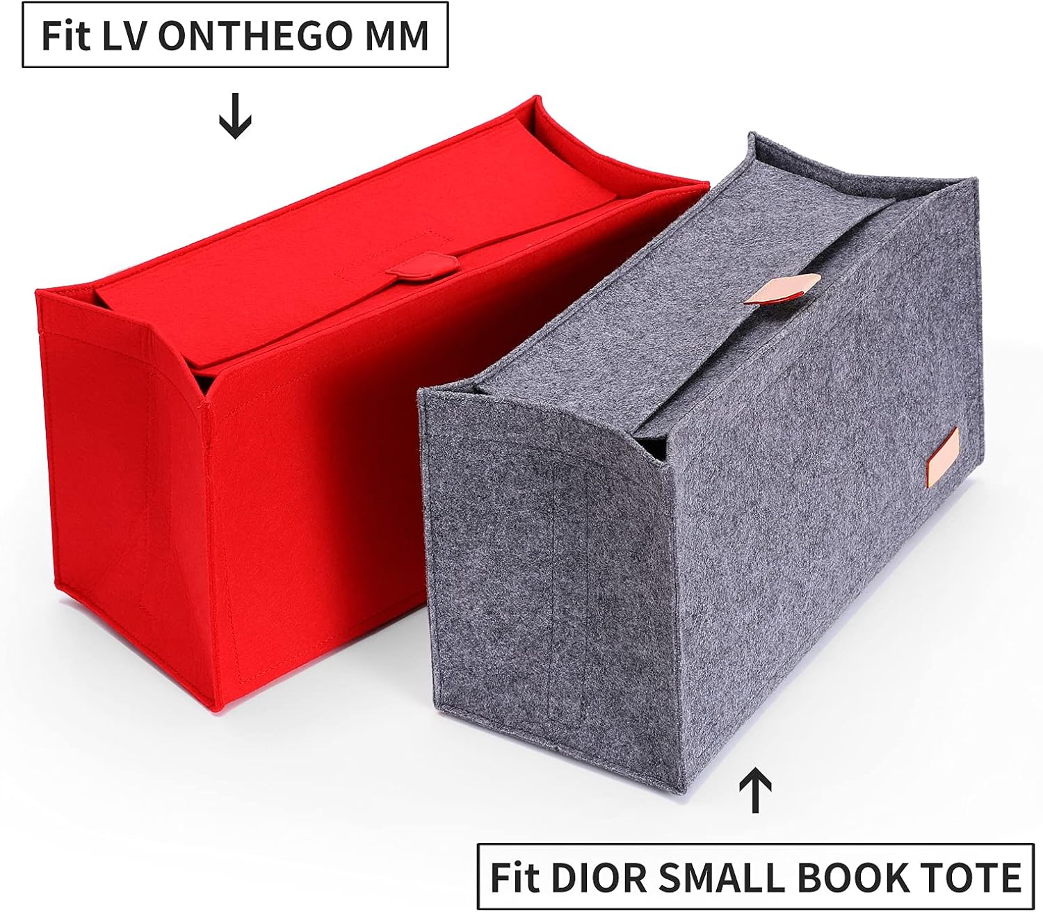 Doxo Purse Organizer Insert, Felt Tote Organizer with Zipper, Bag Insert Organizer Perfect for Lv Onthego MM 35 & D Medium Book Tote Bag (Red-With Cover) - Image 9