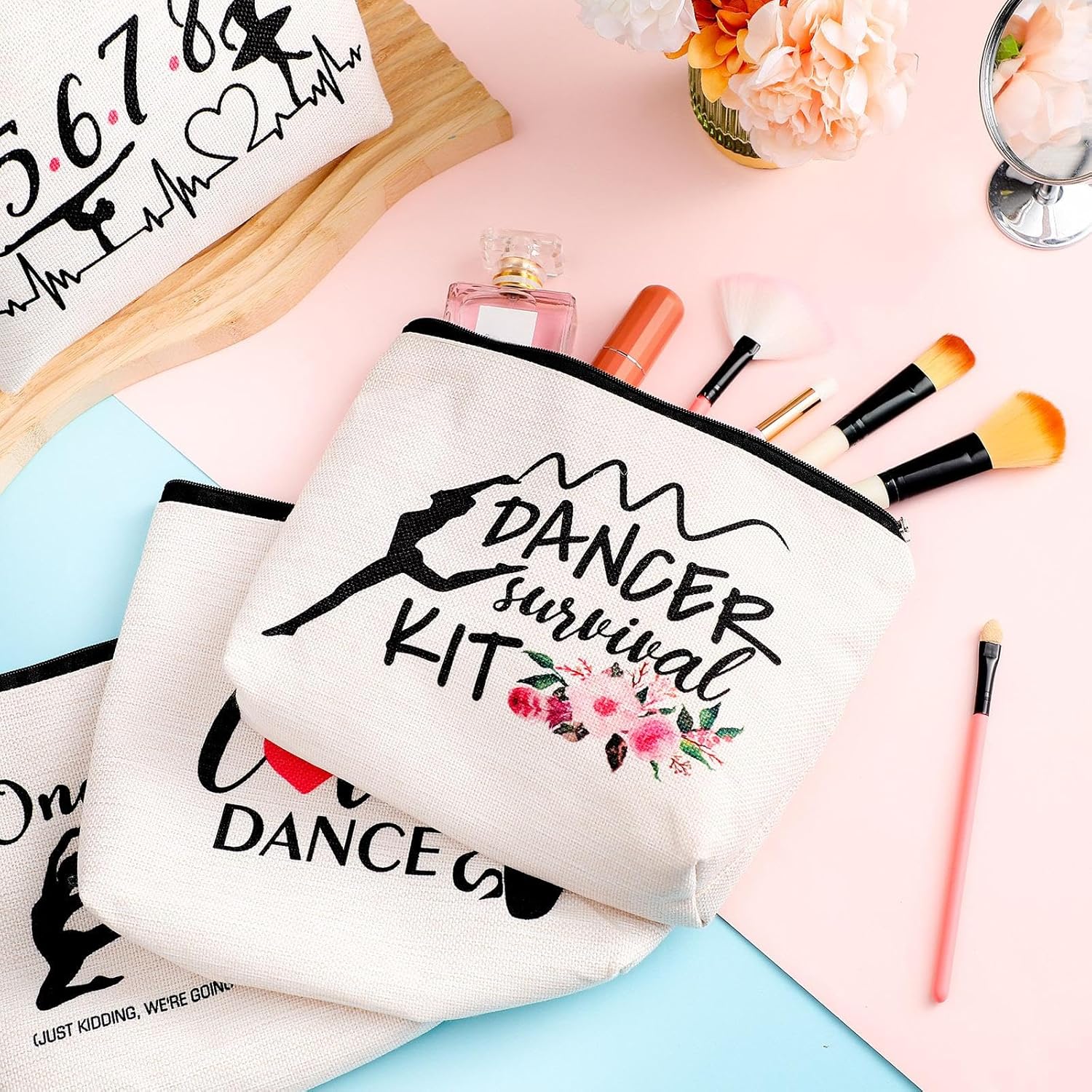 Tondiamo 4 Pcs Dance Makeup Bag Gifts Dance Cosmetic Bags Ballerina Ballet Lover Survival Kit Pouch Travel Toiletry Gift for Girls Women Teacher Team Competition - Image 3