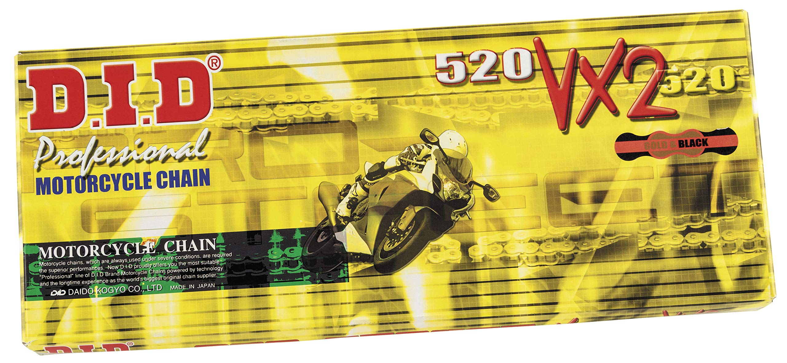Catena D.I.D 520Vx2 (Gold & Black) - Lunghezza: 110 Maglie con Giunto a Clip (Fj)