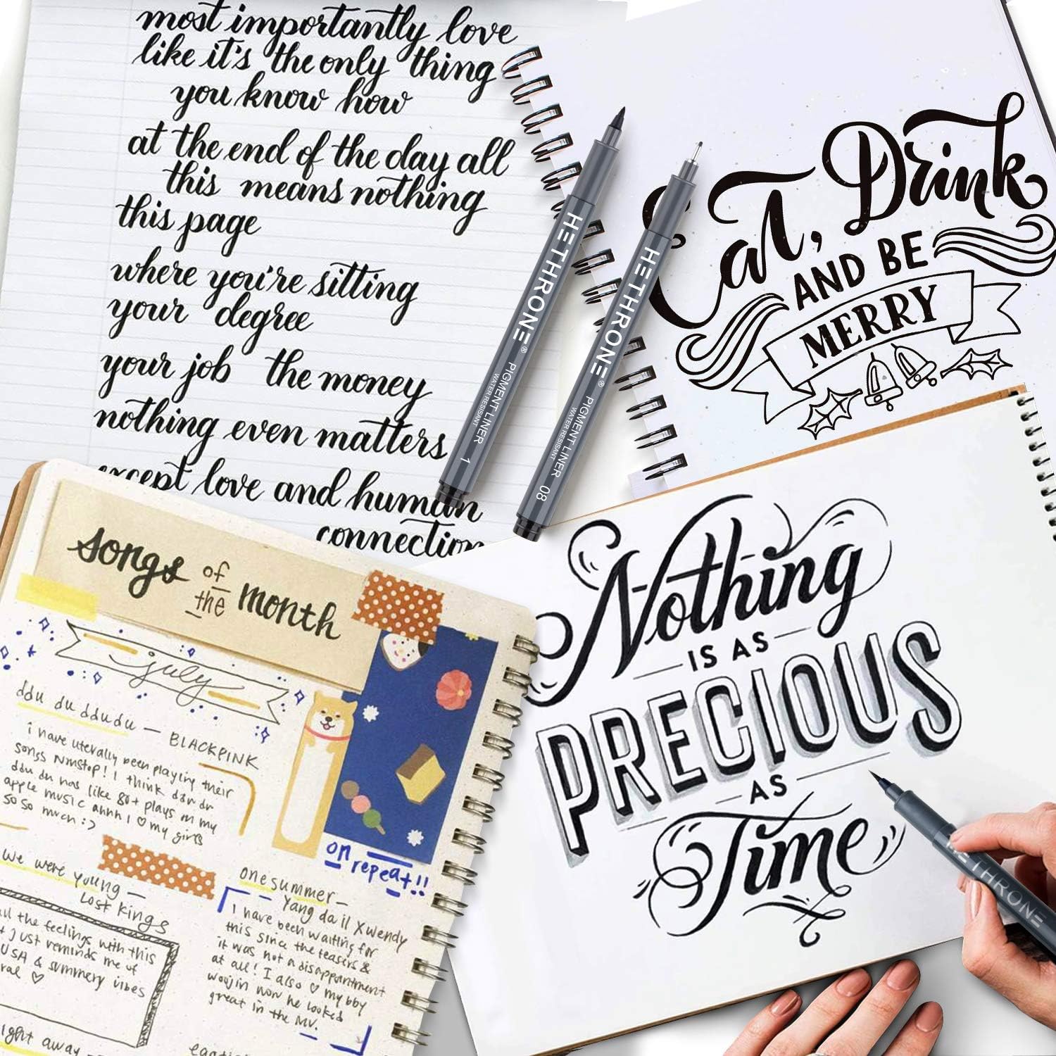 Hethrone Calligraphy Pens Fineliner Pens Micro Pen Set for Beginners Writing, Sketching, Illustration, Bullet Journaling (12 Size) : Arts, Crafts & Sewing