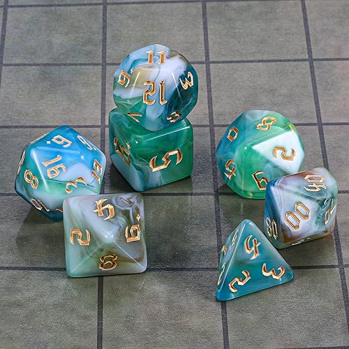 Miniatura 2 de CiaraQ DND Conjunto de Dados Poliédricos con Bolsa de Dados para Dungeons and Dragons RPG MTG Juegos de Mesa de Rol (Verde Mezclado con Blanco +