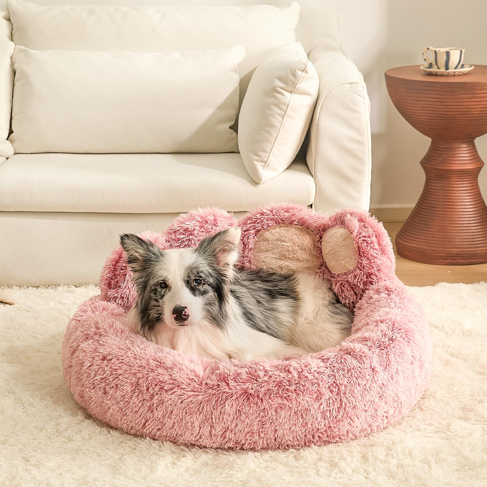 Jiupety Camas para Perros en Forma de Pata, Suave y Mullida Cama Gatos, 81 CM Cama Perros Medianos y Grande Lavable, CóModo y CáLida Cojin Perro, Dog Bed, Pink