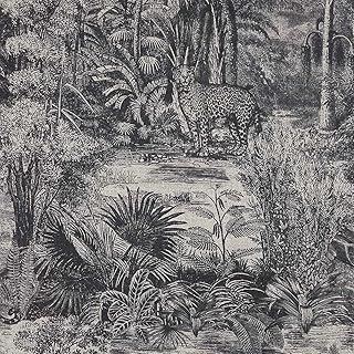 Kt KILOtela Tessuto decorativo a metraggio stampato digitale, in viscosa, lino, larghezza 280 cm, lunghezza a scelta 50 in 50 cm, motivo leopardato nella giungla, nero, beige