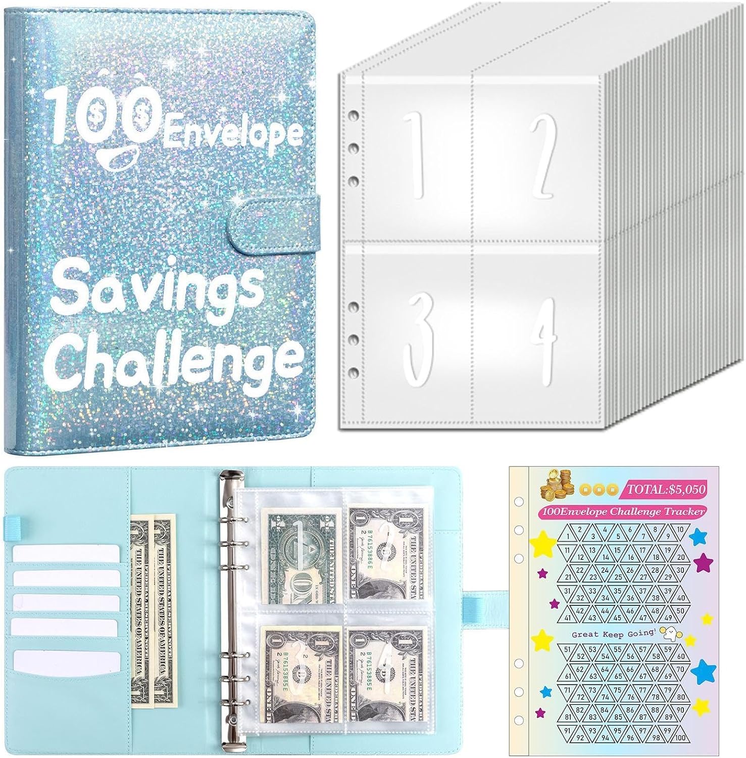 Budget Binder Book Set- 17.6cm X 23.5cm Portable 100 Envelope Challenge Binder| Multifunctional Savings Challenges Book Set| Envelope Challenge Binder Set for Saving Accessories and Persoon - Image 6