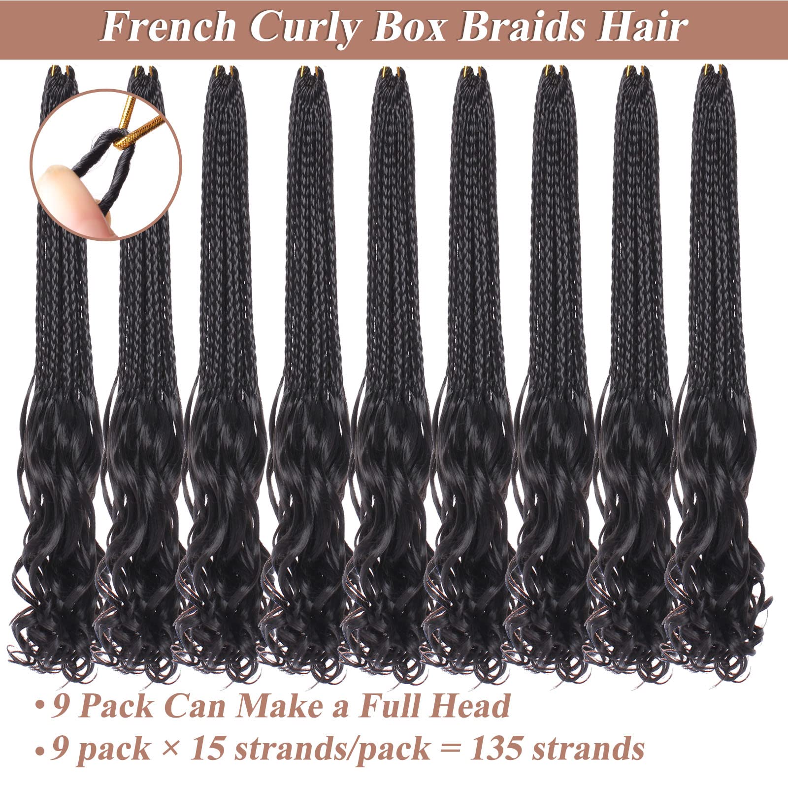 French Curl Crochet Braids, Handmade Pre-Looped Synthetic Hair, 9 Packs