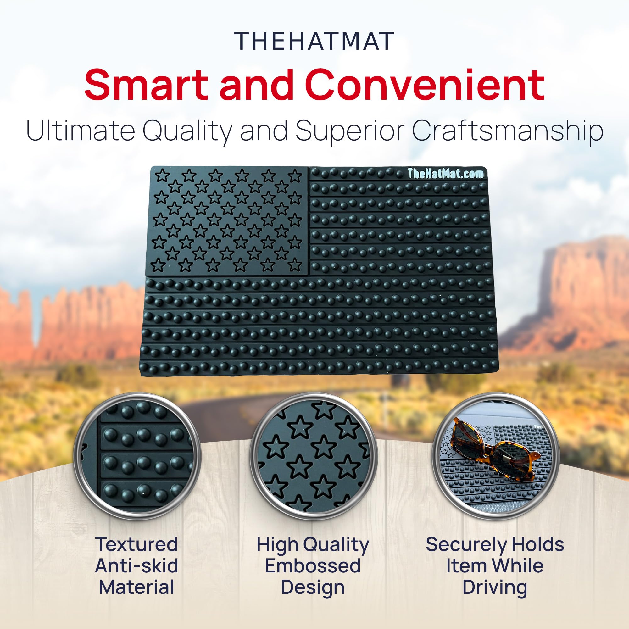 TheHatMat The HAT MAT Extra-Large Nonslip Dashboard Automotive hat Holder (Old Glory