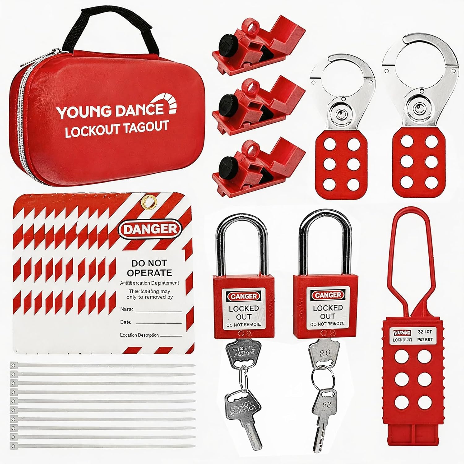 Electrical Lockout Tagout Kit -Lock Out Tag Kits for OSHA Compliance with Hasps,Universal Circuit Breaker Locks, Loto Tags,Safety Padlock(2 Keys Per Lock) for Safe Electrical Lockouts