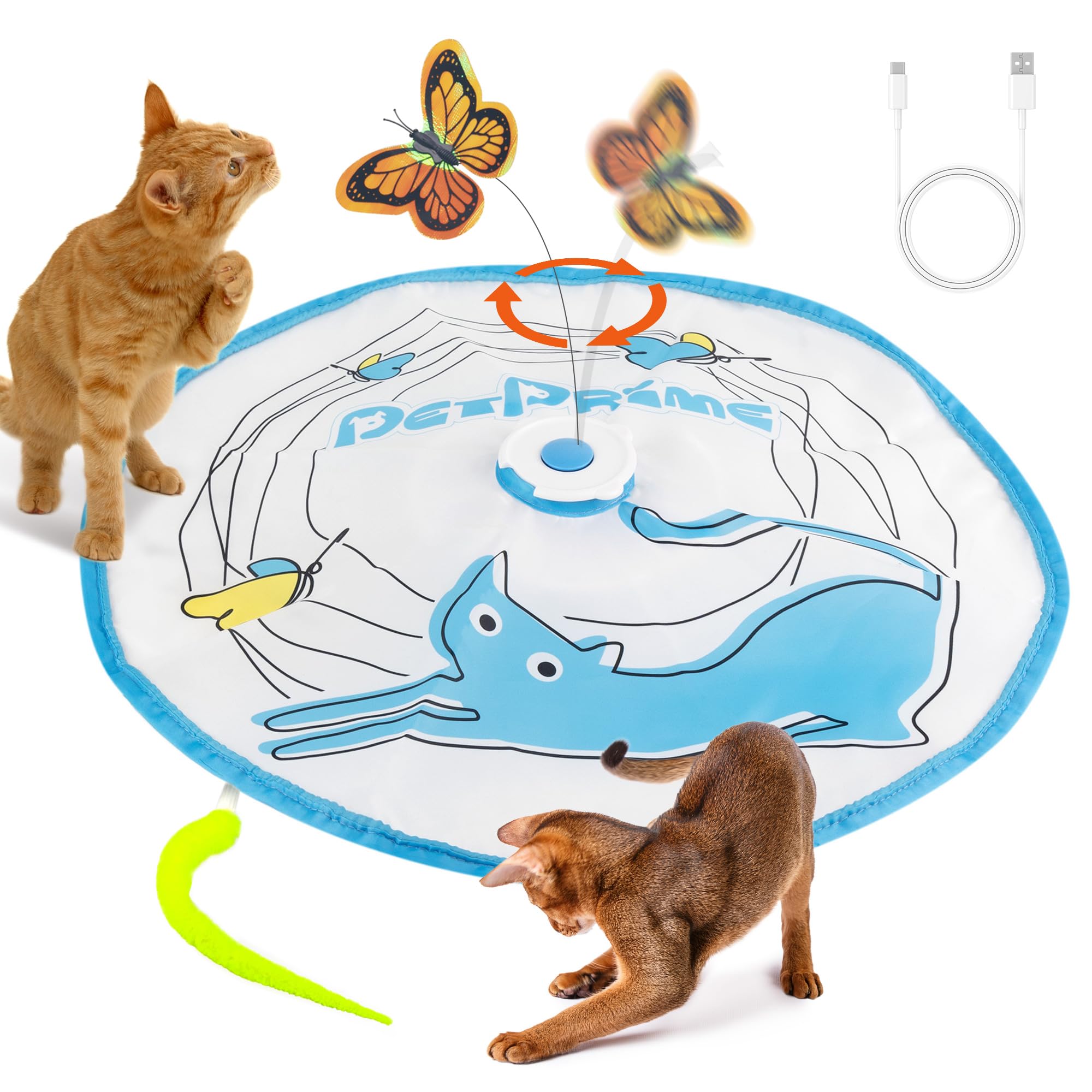Pet Prime Rechargeable Interactive Cat Casting Toy for Indoor Play 3-in-1 Automatic Butterfly Hide and Seek Kitten Wand Toy