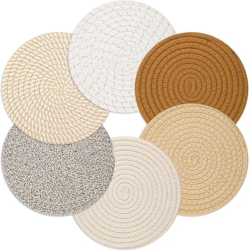 Billbotk Salvamanteles de 8 pulgadas para ollas y sartenes calientes, 6 almohadillas calientes resistentes al calor, soportes para ollas para