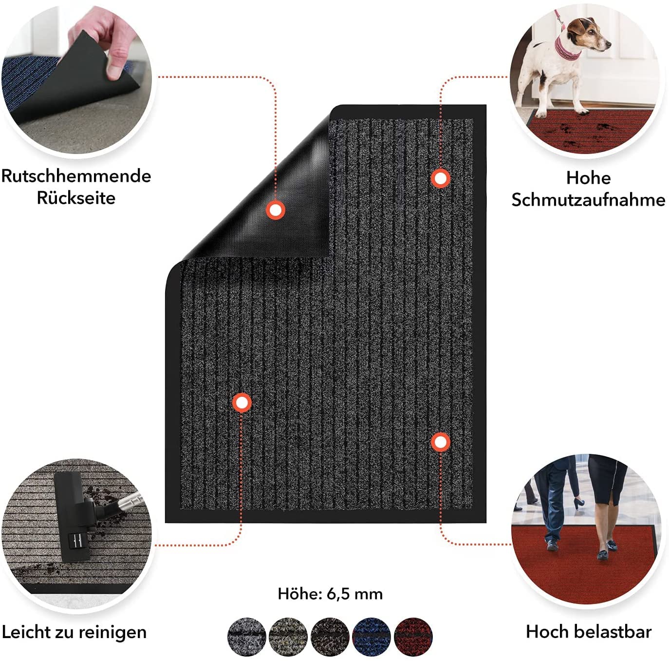 Floordirekt Paillasson Dura | Robuste et résistante | De nombreuses tailles et couleurs | Paillasson antidérapant pour intérieur et extérieur (Anthracite, 150 x 180 cm)