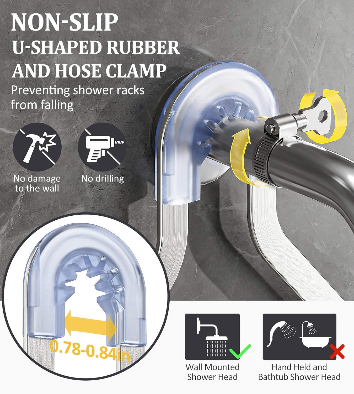 OMAIRA Shower Caddy Hanging with Soap Scrub Holder, Stainless Steel Adjustable No Drilling Non-Slip Large Capacity Sturdy Over Shower Head Shower Organizer Inside Shelves Bathroom Storage Rack, Silver