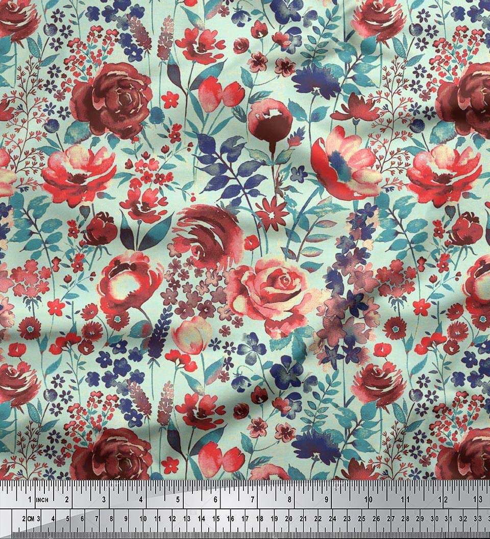 Soimoi Rose Maillot De Coton En Tissu Feuilles, Damassé Et Visage De Rennes Animal Tissu Imprime Par Metre 58 Pouce Large