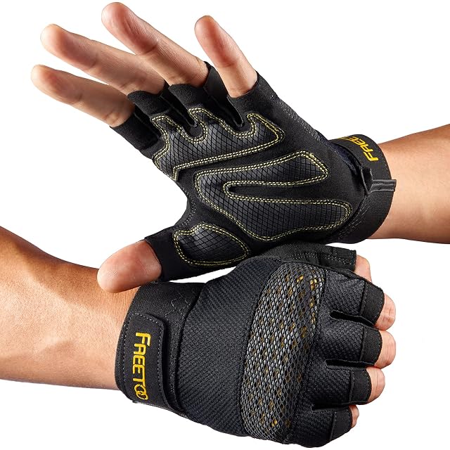 FREETOO Workout Gloves for Men Weight Lifting Gloves with Full Palm Protection Ultra Ventilated Cushion Pads and Silicone