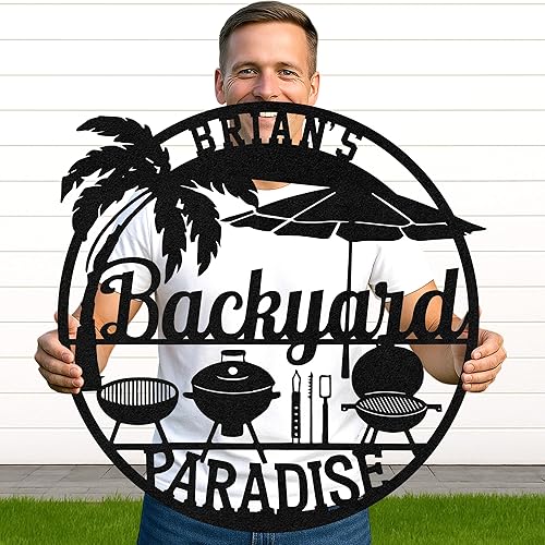 Miniatura 30 de Letrero de metal personalizado para barbacoa, letrero con nombre de bar personalizado para patio trasero, decoración de parrilla al aire libre,