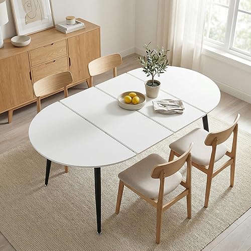 Miniatura 11 de Mesa extensible de 39"-70" para comedor de 4 a 6 personas - Mesa oval moderna de mediados de siglo para cocina - Mesa sólida de madera expandible