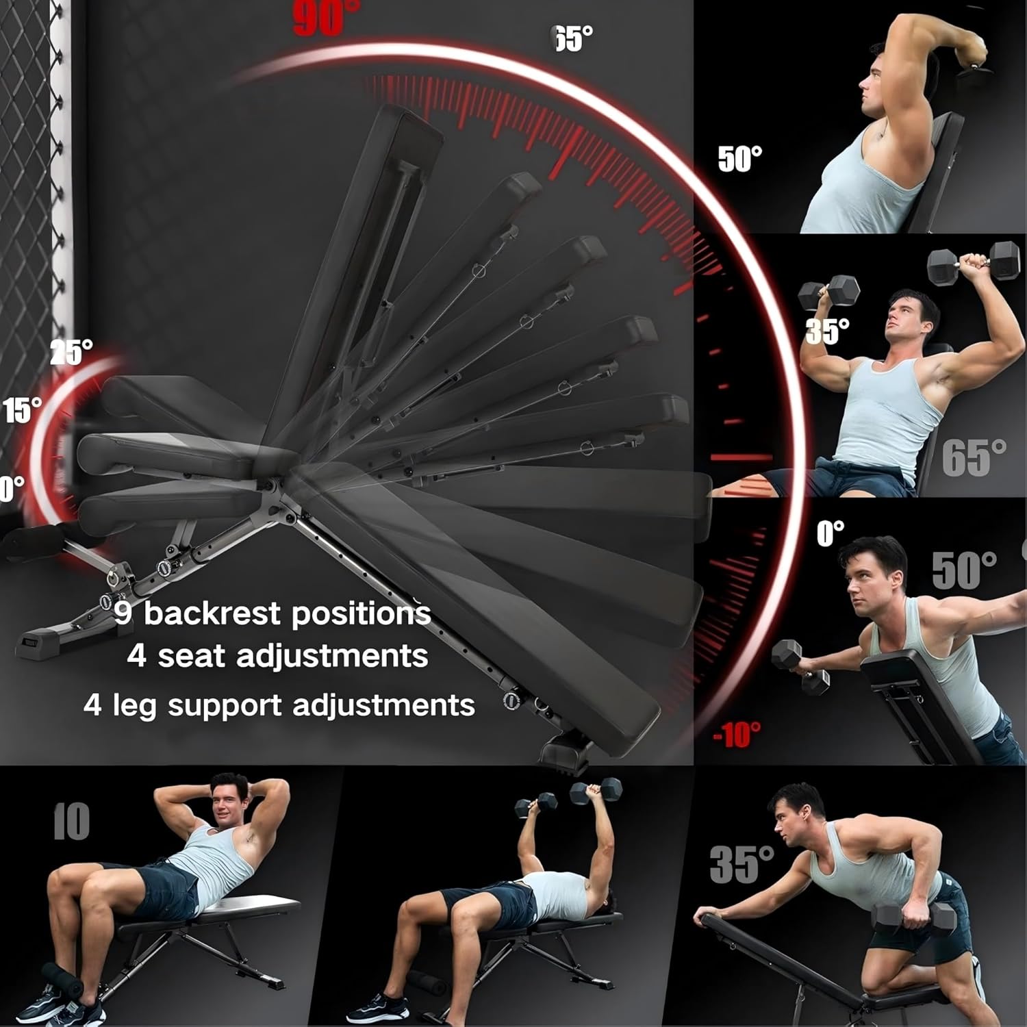 BARWING Adjustable Weight Bench Workout Bench, 1000/1300 LBS Heavy Duty Incline Decline Bench for Home Gym, Easy Assembly Foldable Training Lifting Bench